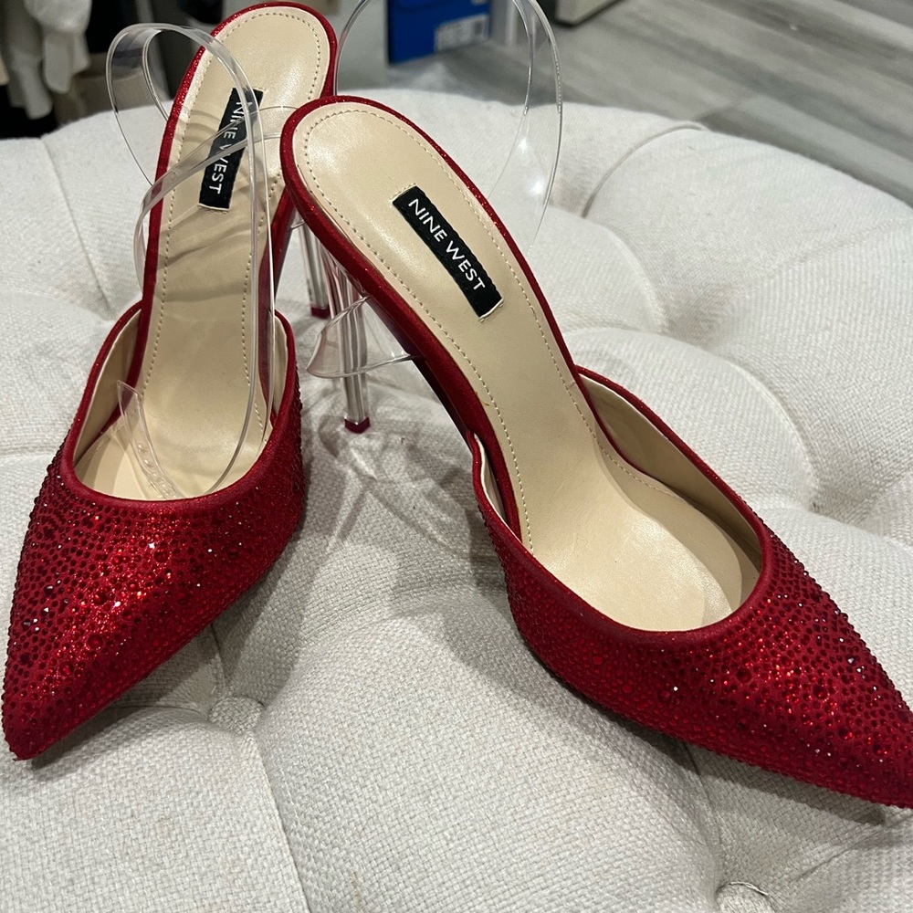 Nine West Sparkle red pointed toe heels